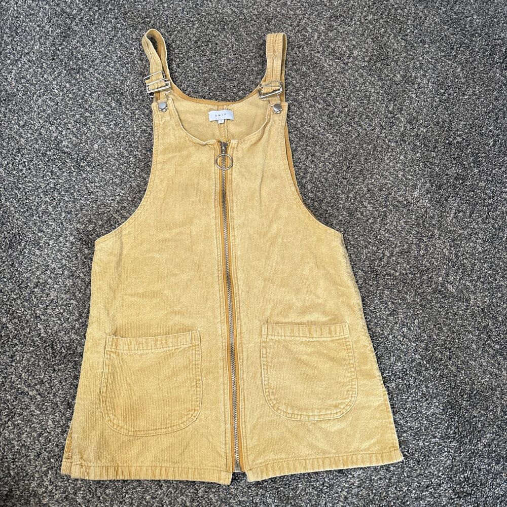 UNIF Women's Junior Mustard Yellow Corduroy Overall Mini Dress Trendy Size Small
